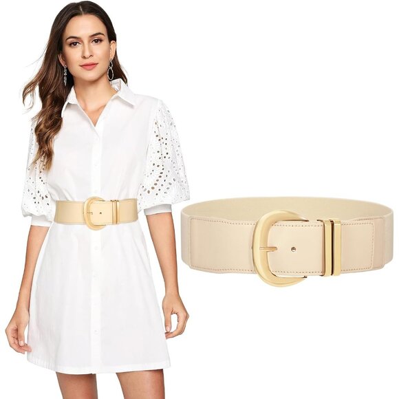 ⚡Golden Women Wide Elastic Waist Belt for Dresses Fashion Gold Buckle Stretchy - Picture 2 of 7